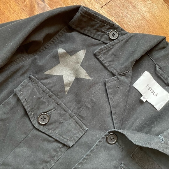 Pistola Camilo Star Print Military Shirt Jacket in Black - Picture 15 of 16